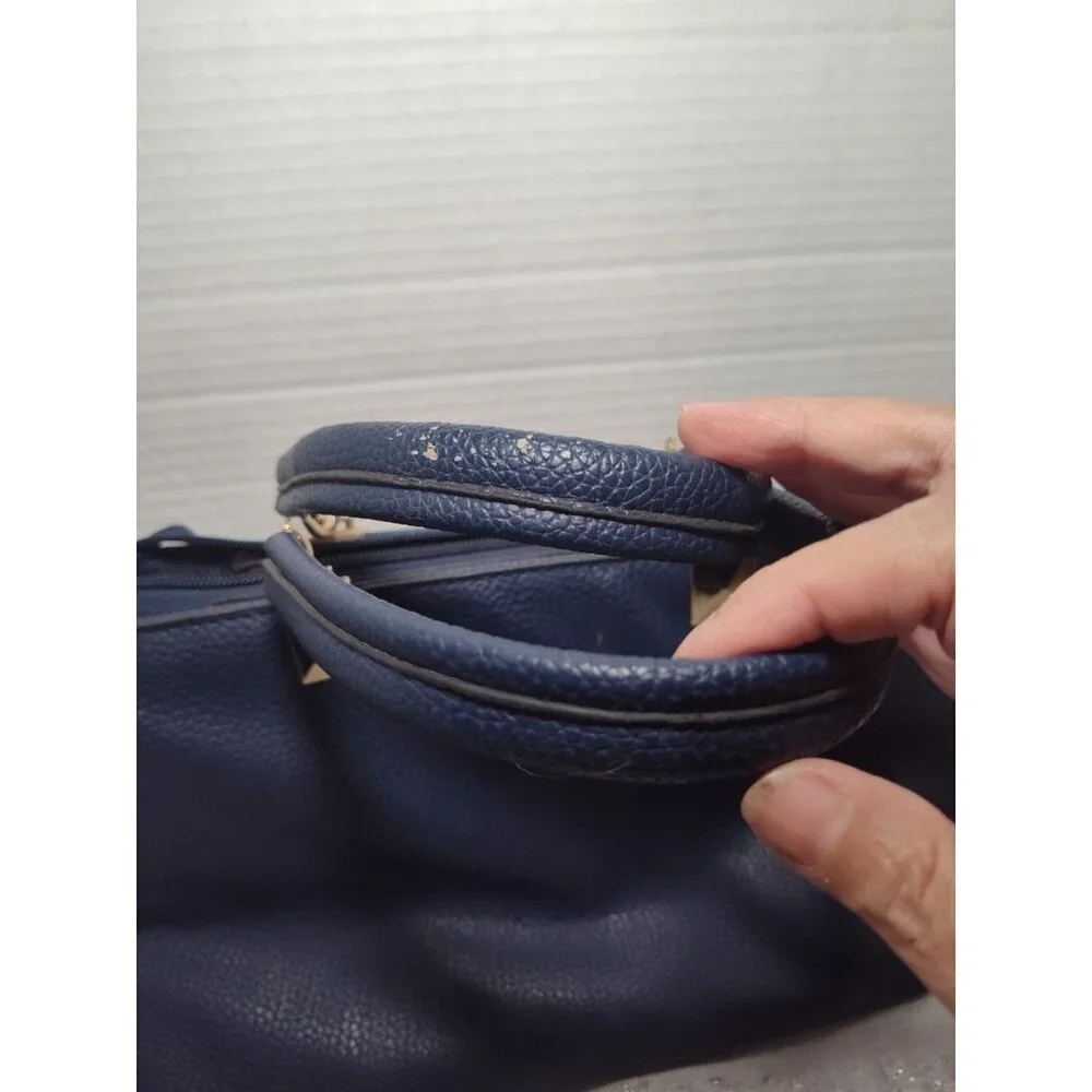 Danbaoly Women's Navy Tote Handbag‎ Faux Leather Gold hardware Brown lining